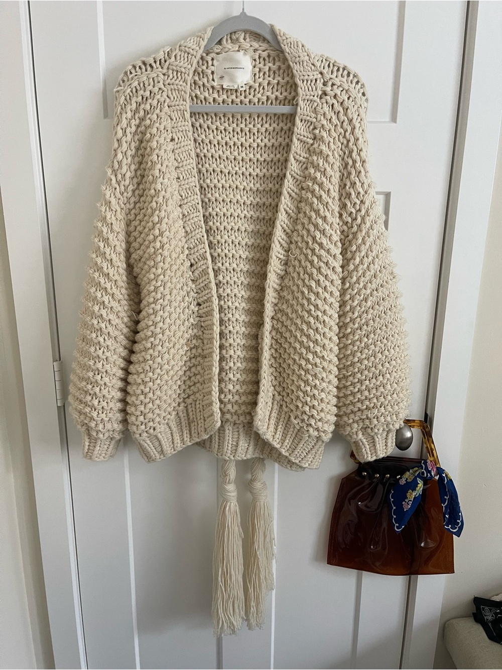 Anthropologie Cream Chunky Knit Open-Front Cardigan